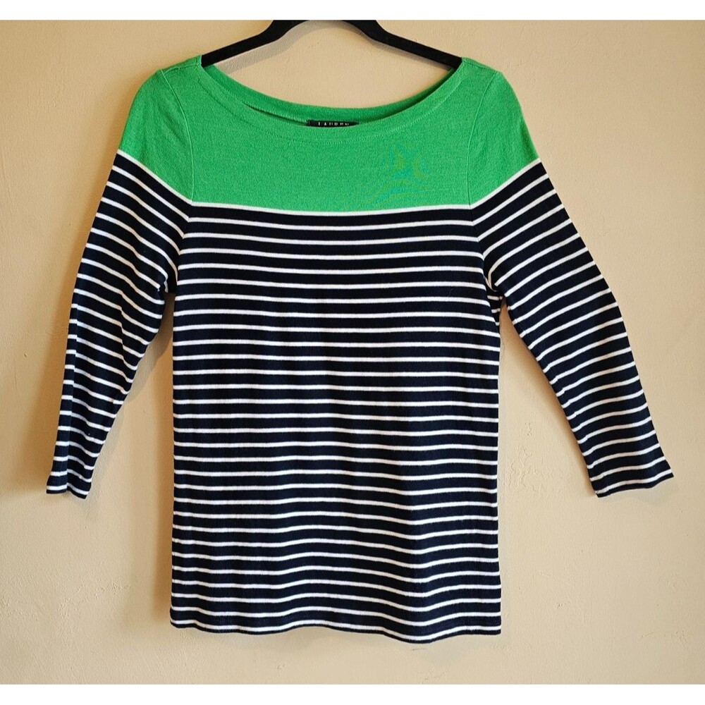 Lauren Ralph Lauren Multicolor Stripe Button Detailed Ladies 3/4 Sleeve Top M